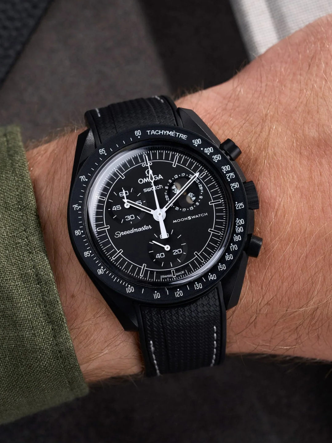 Rubber Flex Thread Curved Strap for Omega X Swatch MoonSwatch Mission to The Moonphase