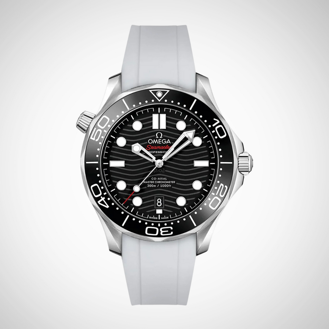 FKM Rubber Curved Strap for Omega Seamaster Diver 300 42mm - Black Dial