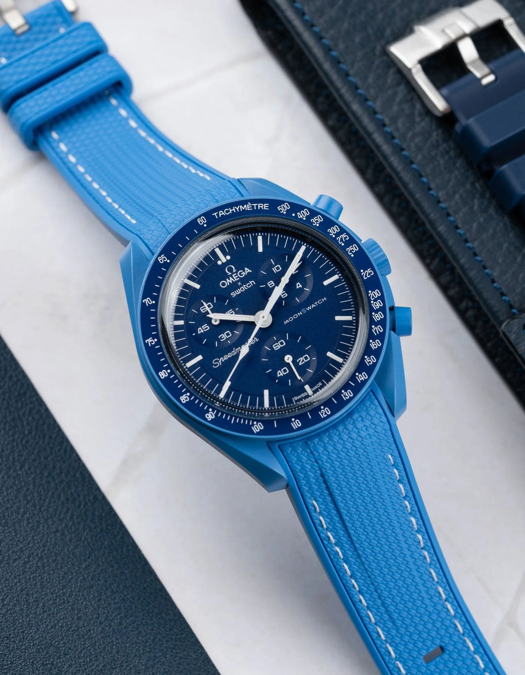 Rubber Flex Thread Curved Strap for Omega X Swatch MoonSwatch Mission To Neptune