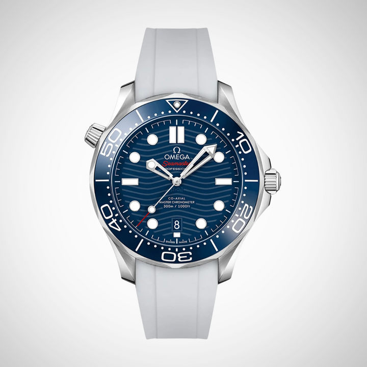 FKM Rubber Curved Strap for Omega Seamaster Diver 300 42mm - Blue Dial