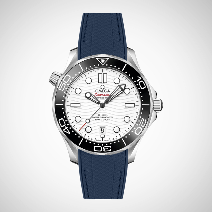 Rubber Flex Thread Curved Strap for Omega Seamaster Diver 300 42mm - White Dial