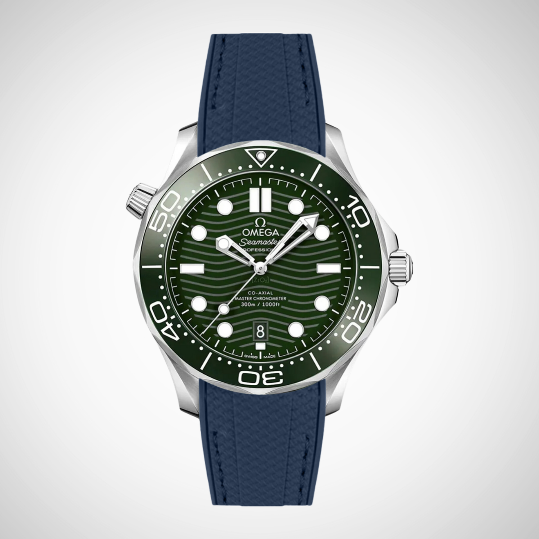 Rubber Flex Thread Curved Strap for Omega Seamaster Diver 300 42mm - Green Dial