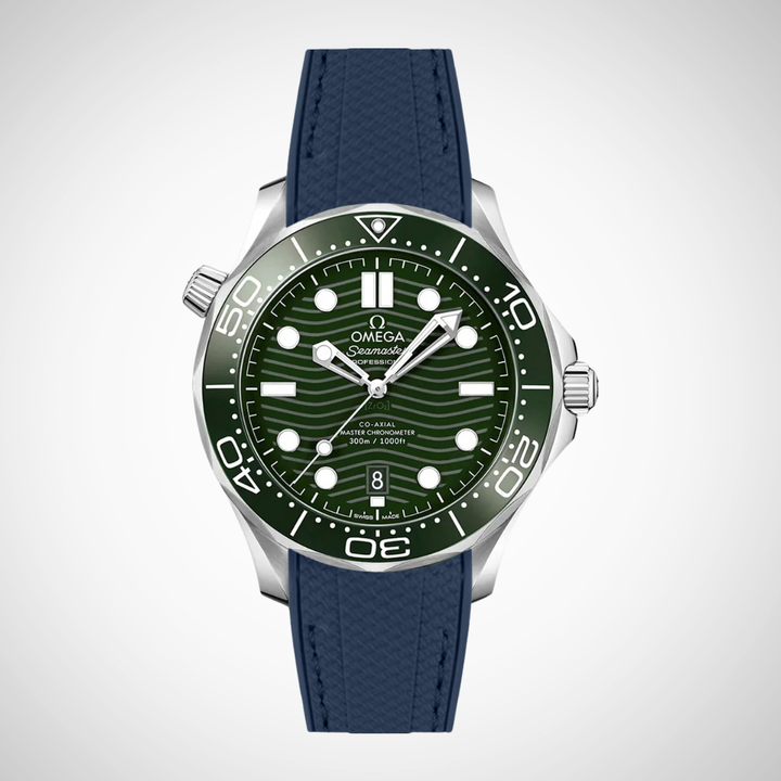 Rubber Flex Thread Curved Strap for Omega Seamaster Diver 300 42mm - Green Dial