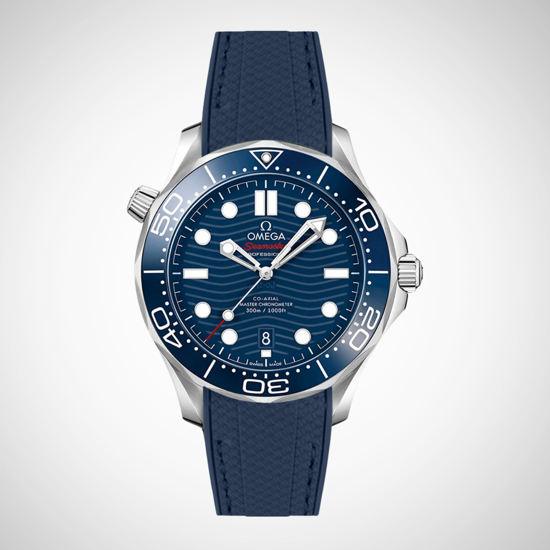 Rubber Flex Thread Curved Strap for Omega Seamaster Diver 300 42mm - Blue Dial