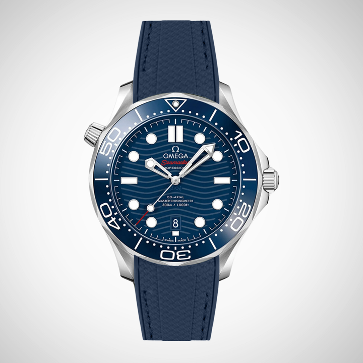 Rubber Flex Thread Curved Strap for Omega Seamaster Diver 300 42mm - Blue Dial