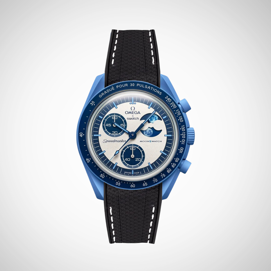 Rubber Flex Thread Curved Strap for Omega X Swatch MoonSwatch Mission to the Super Blue Moonphase