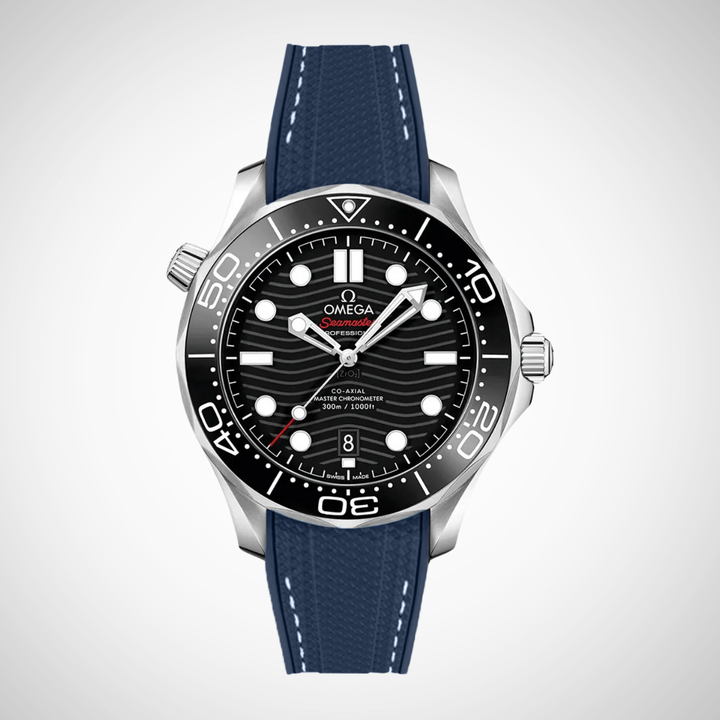 Rubber Flex Thread Curved Strap for Omega Seamaster Diver 300 42mm - Black Dial
