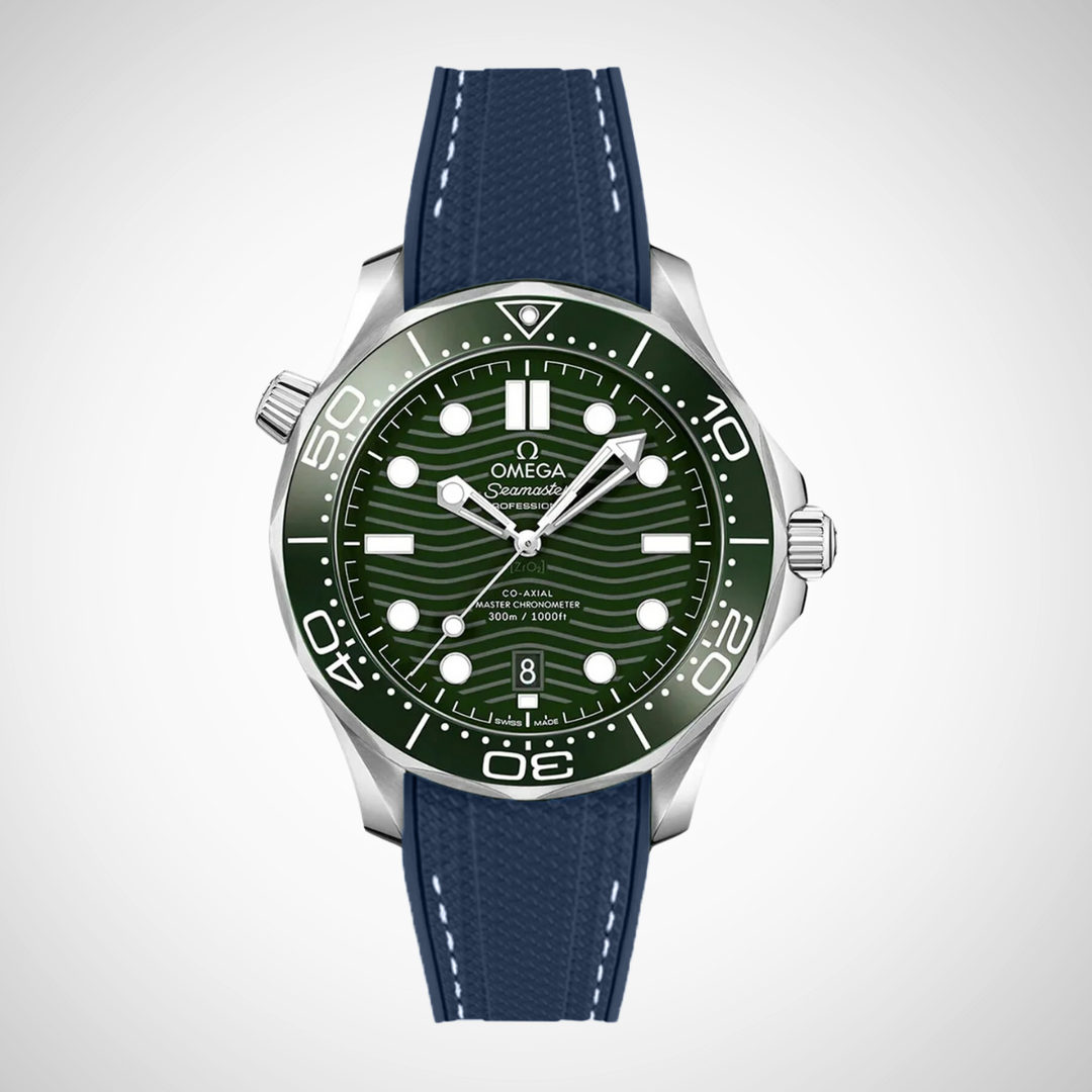 Rubber Flex Thread Curved Strap for Omega Seamaster Diver 300 42mm - Green Dial