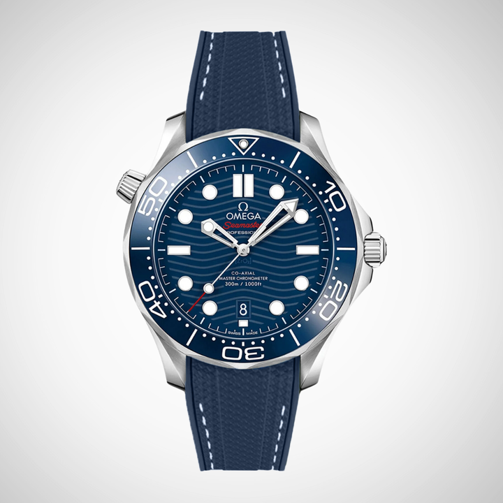 Rubber Flex Thread Curved Strap for Omega Seamaster Diver 300 42mm - Blue Dial