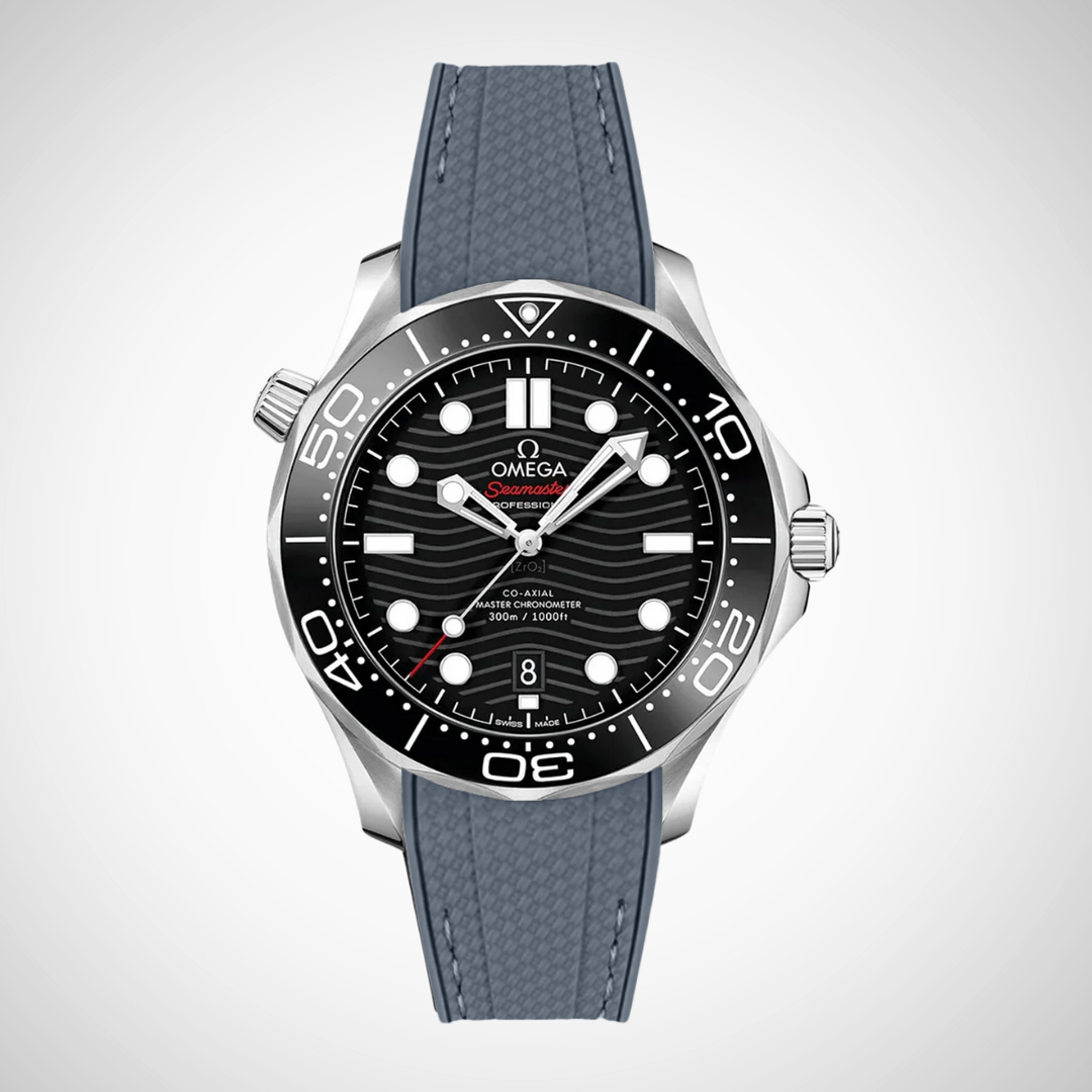 Rubber Flex Thread Curved Strap for Omega Seamaster Diver 300 42mm - Black Dial