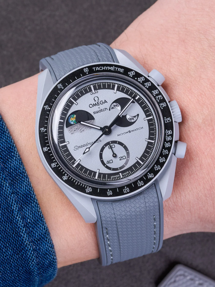 Rubber Flex Thread Curved Strap for Omega X Swatch MoonSwatch Mission to The Moonphase