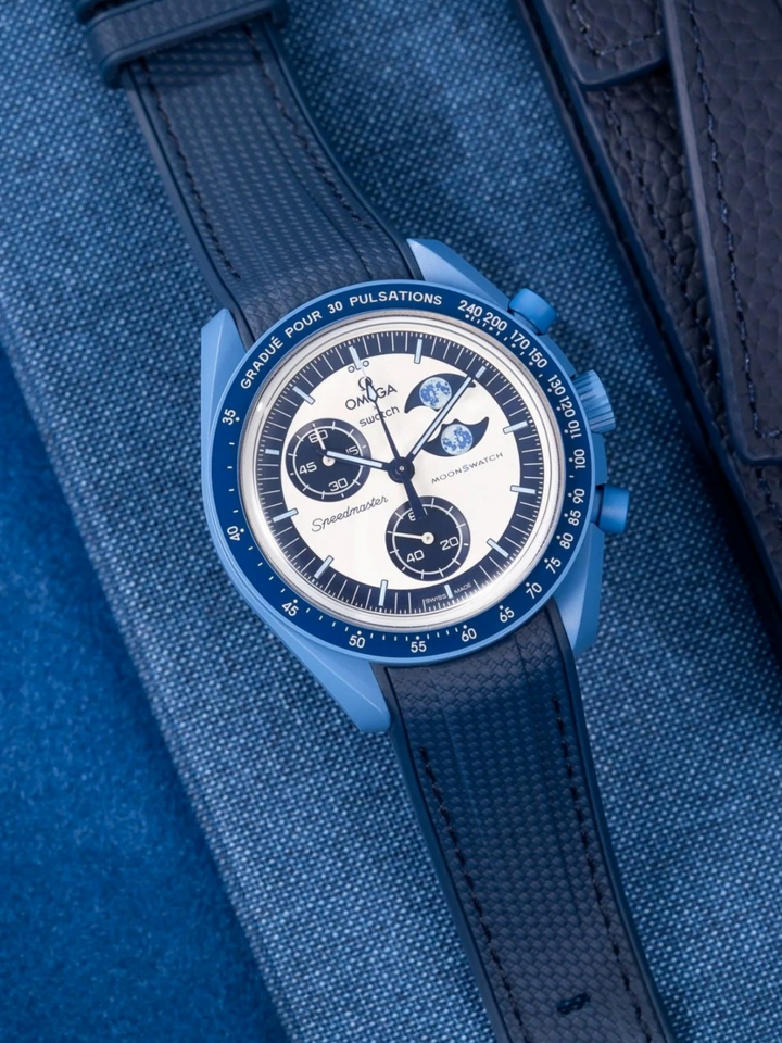 Rubber Flex Thread Curved Strap for Omega X Swatch MoonSwatch Mission to the Super Blue Moonphase