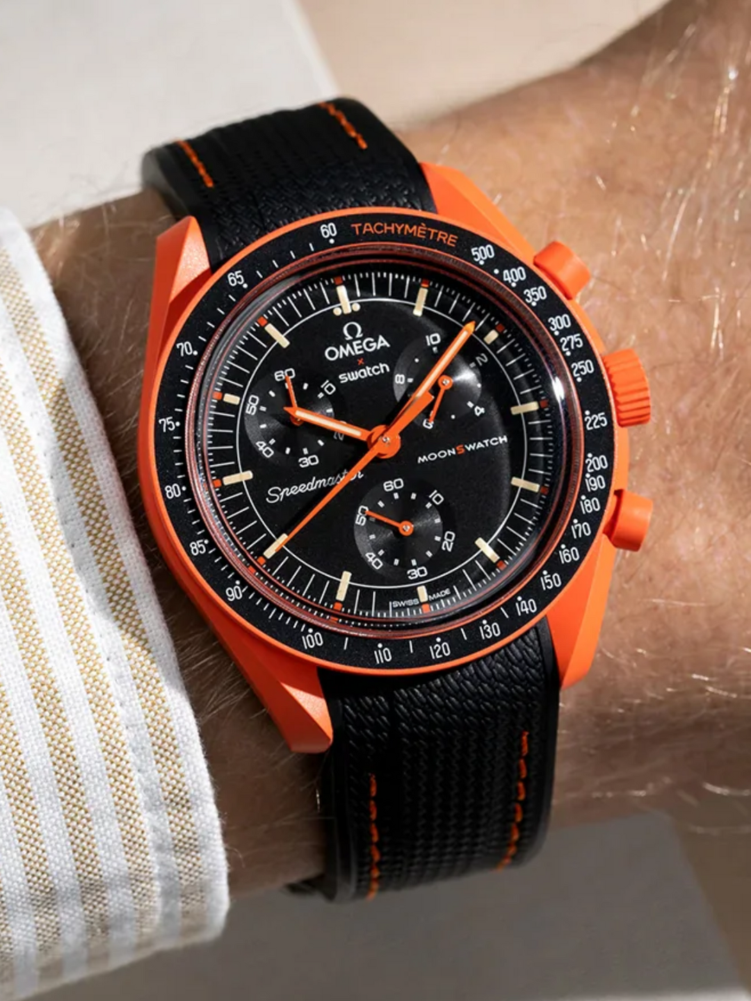 Rubber Flex Thread Curved Strap for Omega X Swatch MoonSwatch Mission On Earth - Lava