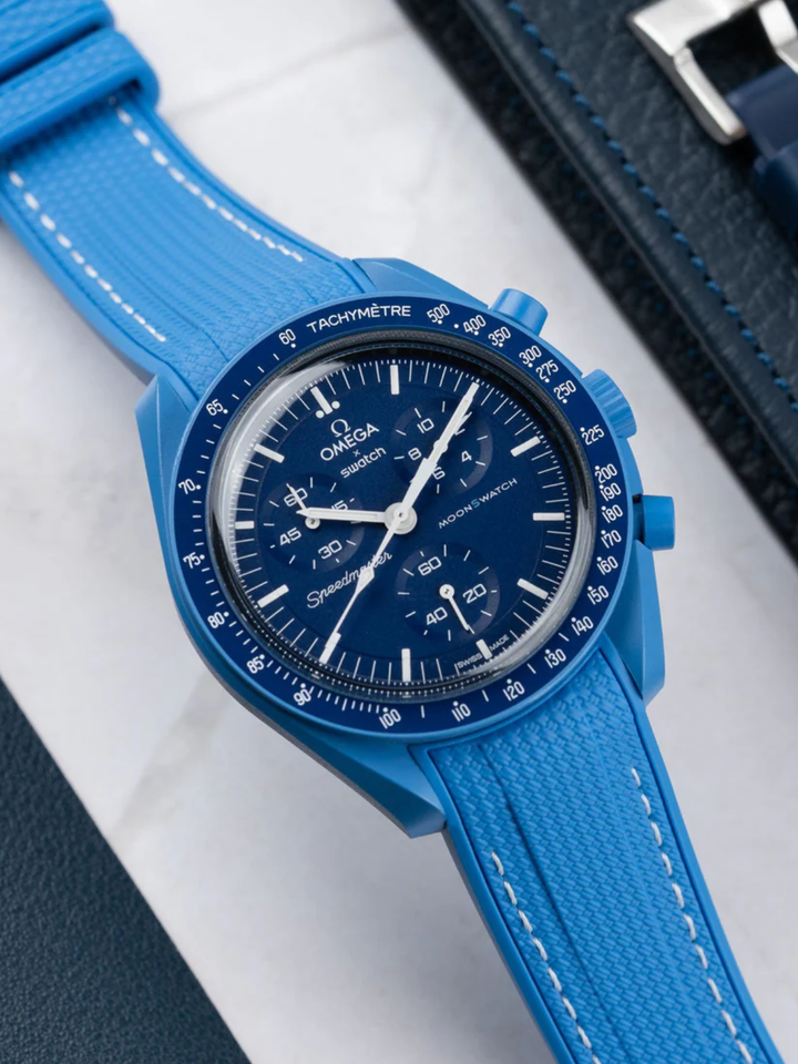 Rubber Flex Thread Curved Strap for Omega X Swatch MoonSwatch Mission To Earth Phase