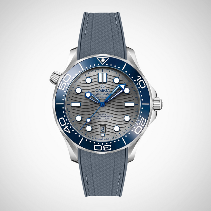 Rubber Flex Thread Curved Strap for Omega Seamaster Diver 300 42mm - Grey Dial