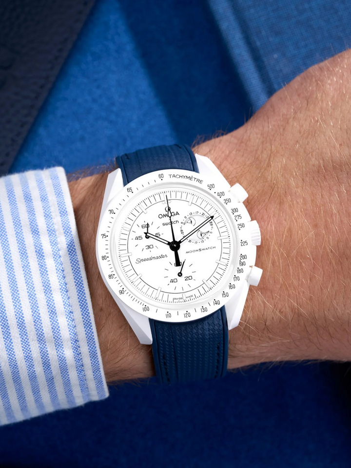 Rubber Flex Thread Curved Strap for Omega X Swatch MoonSwatch Mission to The Moonphase
