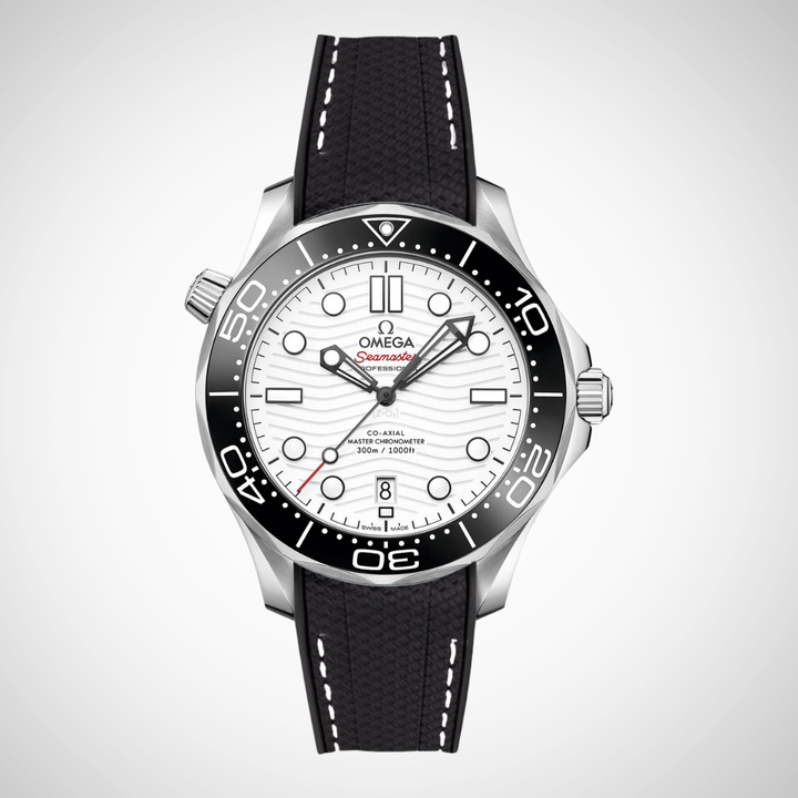 Rubber Flex Thread Curved Strap for Omega Seamaster Diver 300 42mm - White Dial