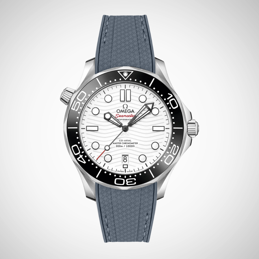 Rubber Flex Thread Curved Strap for Omega Seamaster Diver 300 42mm - White Dial