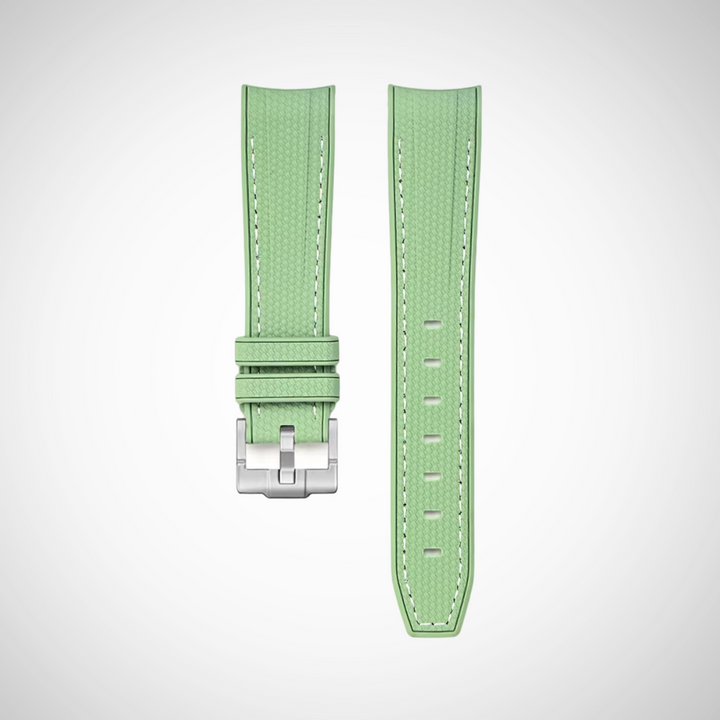 Rubber Flex Thread 20mm Curved Strap - Mint Green with Arctic White Stitch