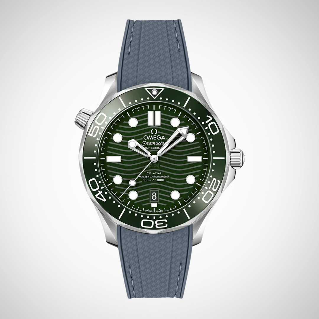 Rubber Flex Thread Curved Strap for Omega Seamaster Diver 300 42mm - Green Dial