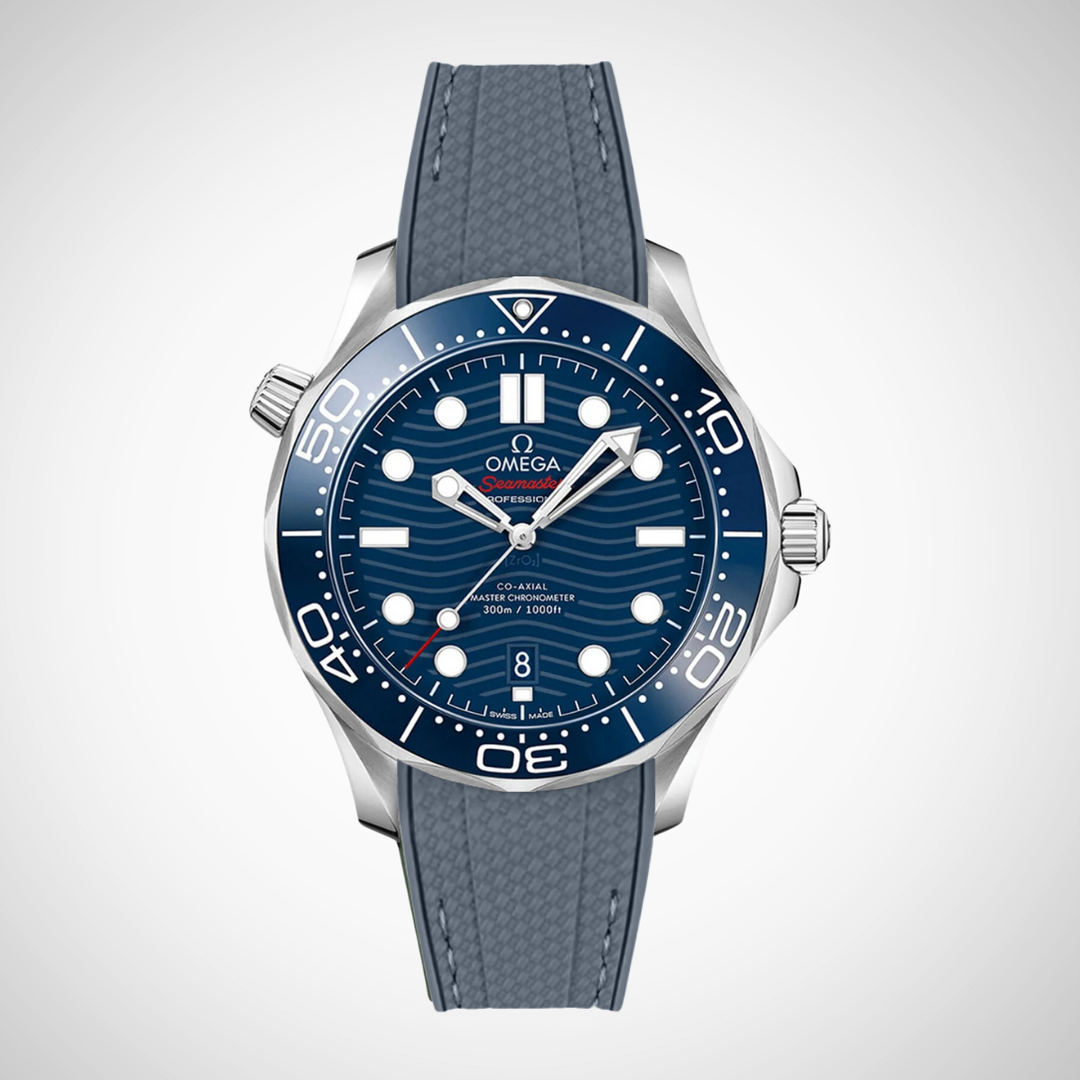 Rubber Flex Thread Curved Strap for Omega Seamaster Diver 300 42mm - Blue Dial