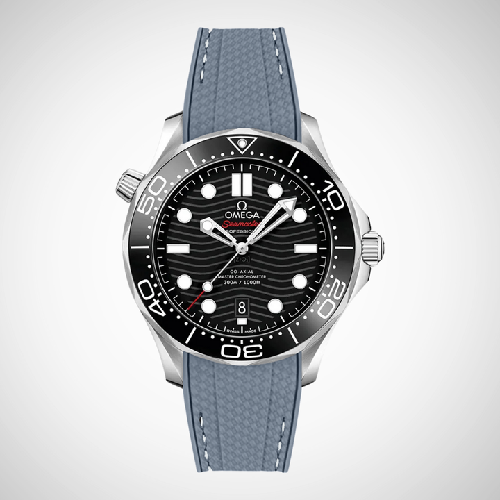 Rubber Flex Thread Curved Strap for Omega Seamaster Diver 300 42mm - Black Dial