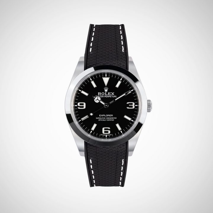 Rubber Flex Thread Curved Strap for Rolex Explorer 214270