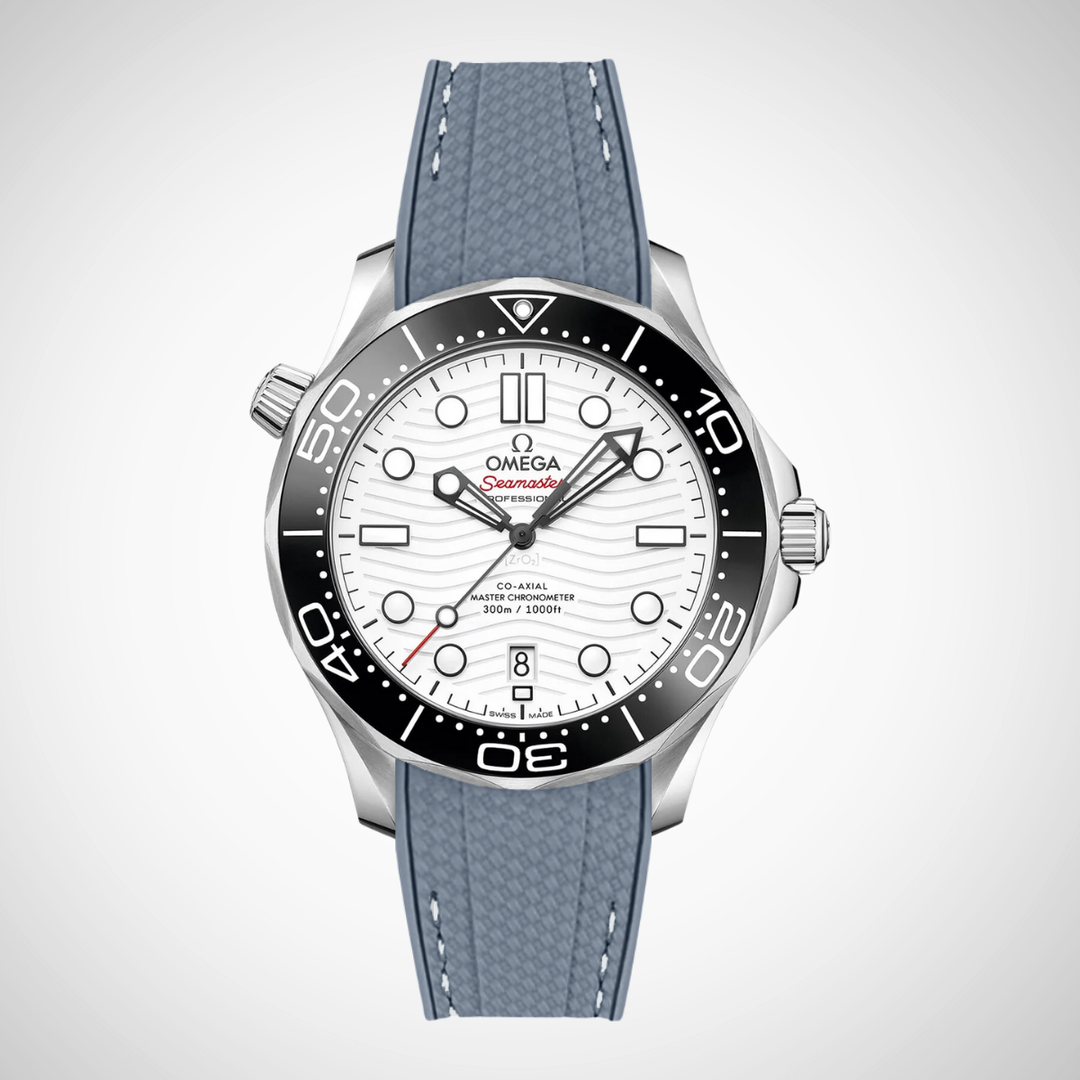 Rubber Flex Thread Curved Strap for Omega Seamaster Diver 300 42mm - White Dial