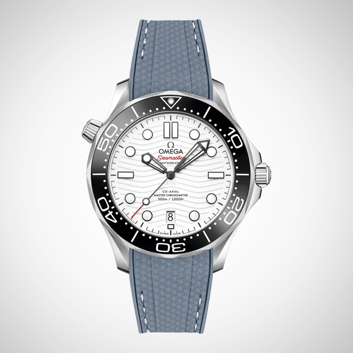 Rubber Flex Thread Curved Strap for Omega Seamaster Diver 300 42mm - White Dial