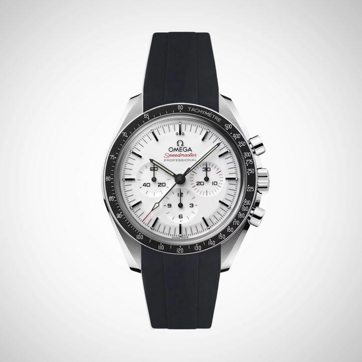 FKM Rubber Curved Strap for Omega Speedmaster 42mm - Speedmaster Moonwatch Professional - White Dial