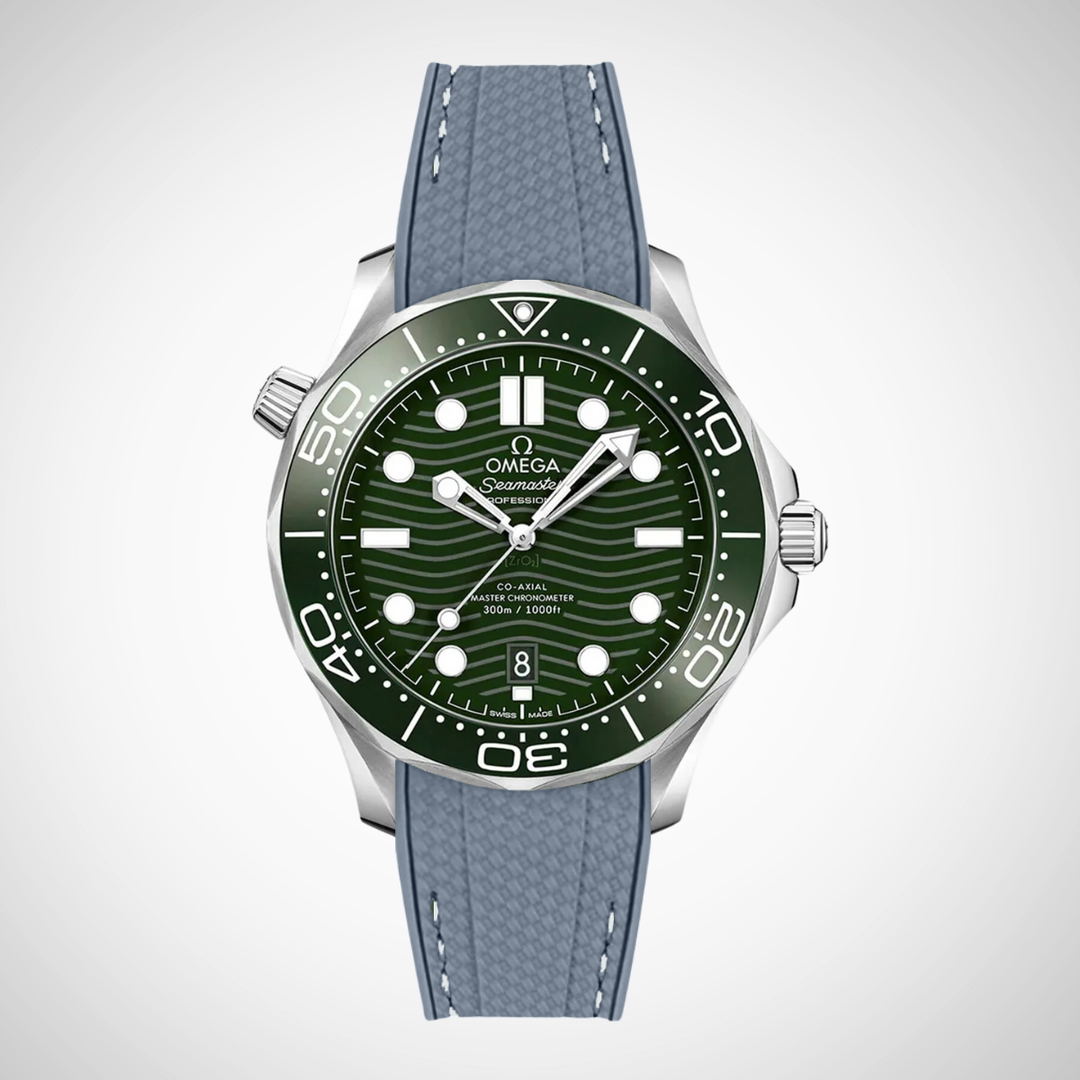 Rubber Flex Thread Curved Strap for Omega Seamaster Diver 300 42mm - Green Dial