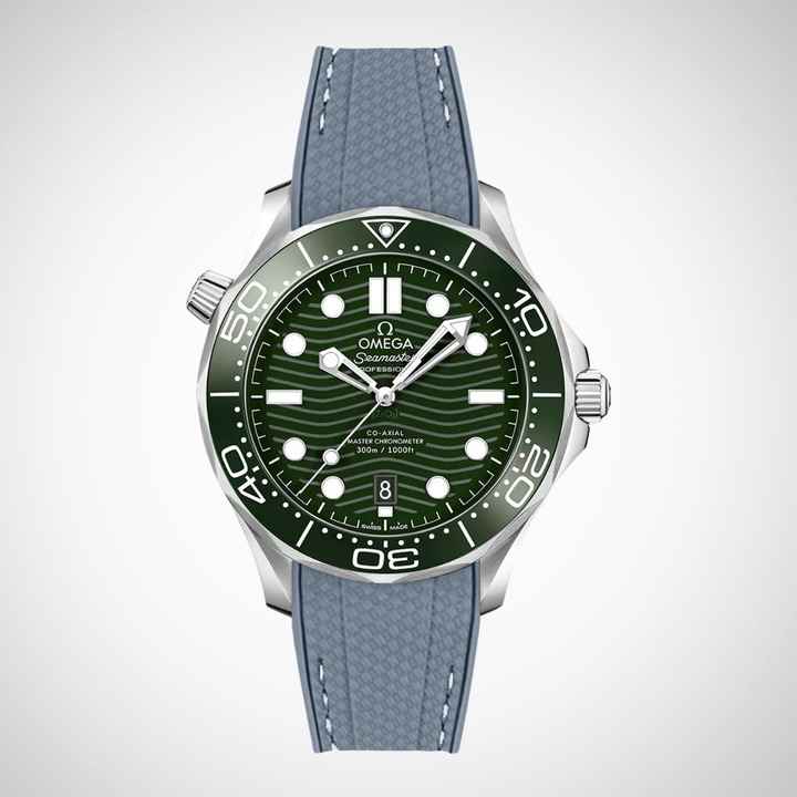 Rubber Flex Thread Curved Strap for Omega Seamaster Diver 300 42mm - Green Dial