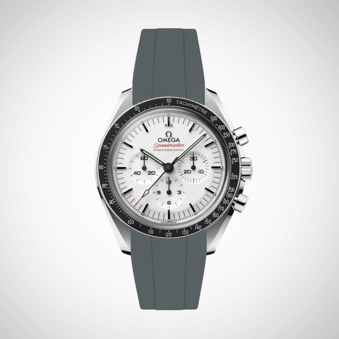 FKM Rubber Curved Strap for Omega Speedmaster 42mm - Speedmaster Moonwatch Professional - White Dial