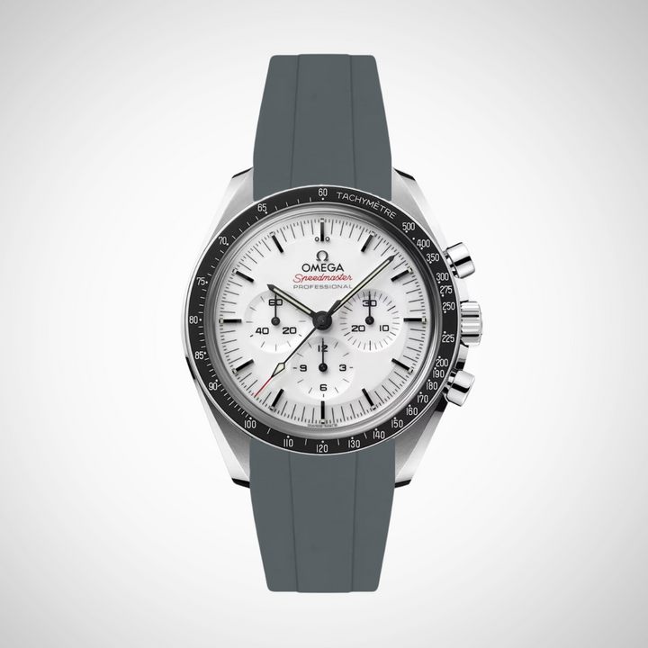 FKM Rubber Curved Strap for Omega Speedmaster 42mm - Speedmaster Moonwatch Professional - White Dial
