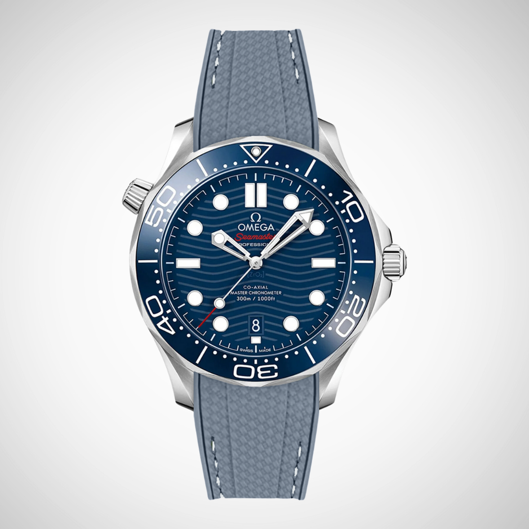 Rubber Flex Thread Curved Strap for Omega Seamaster Diver 300 42mm - Blue Dial
