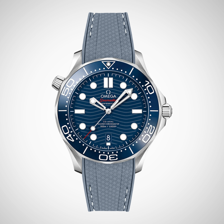 Rubber Flex Thread Curved Strap for Omega Seamaster Diver 300 42mm - Blue Dial