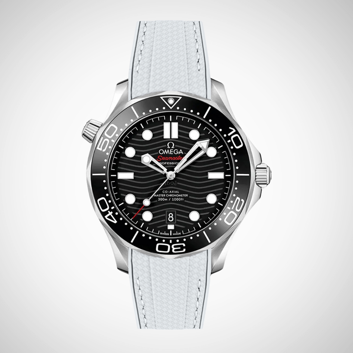 Rubber Flex Thread Curved Strap for Omega Seamaster Diver 300 42mm - Black Dial