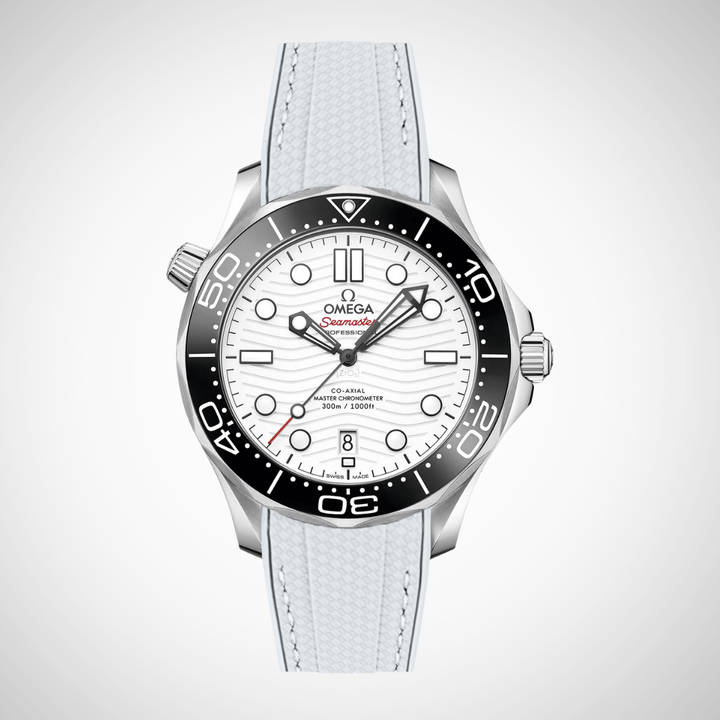 Rubber Flex Thread Curved Strap for Omega Seamaster Diver 300 42mm - White Dial