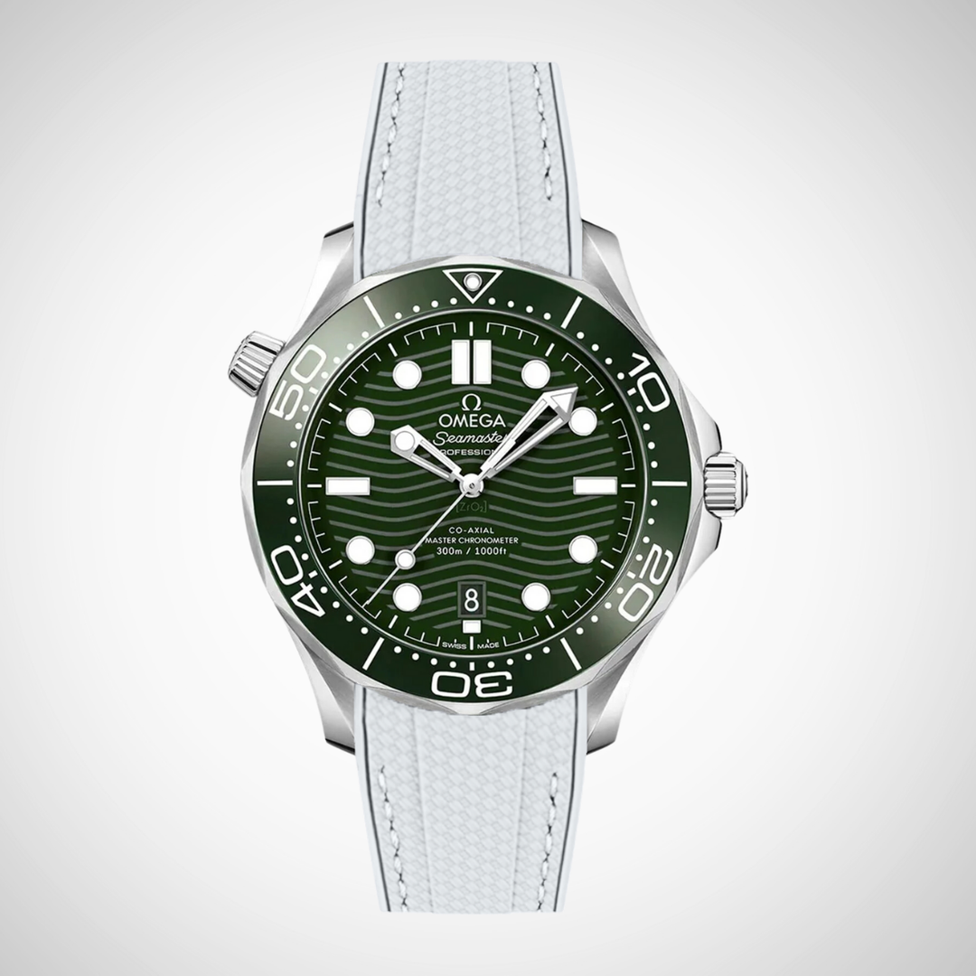 Rubber Flex Thread Curved Strap for Omega Seamaster Diver 300 42mm - Green Dial