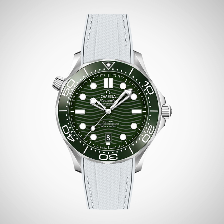 Rubber Flex Thread Curved Strap for Omega Seamaster Diver 300 42mm - Green Dial
