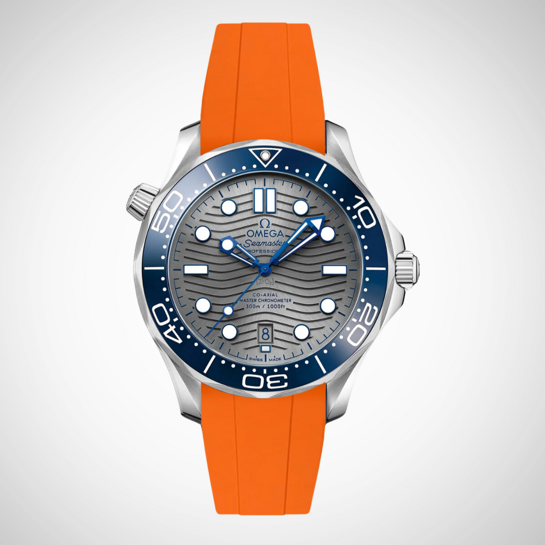 FKM Rubber Curved Strap for Omega Seamaster Diver 300 42mm - Grey Dial