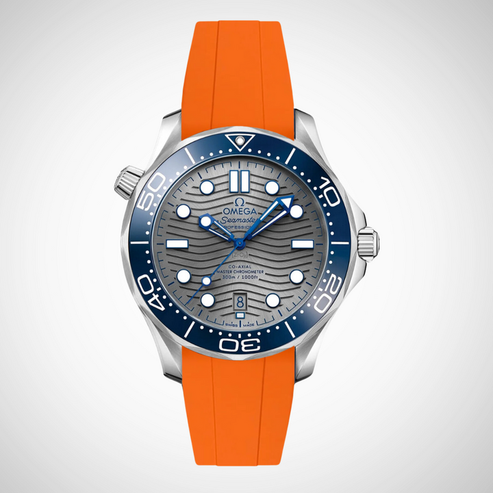 FKM Rubber Curved Strap for Omega Seamaster Diver 300 42mm - Grey Dial