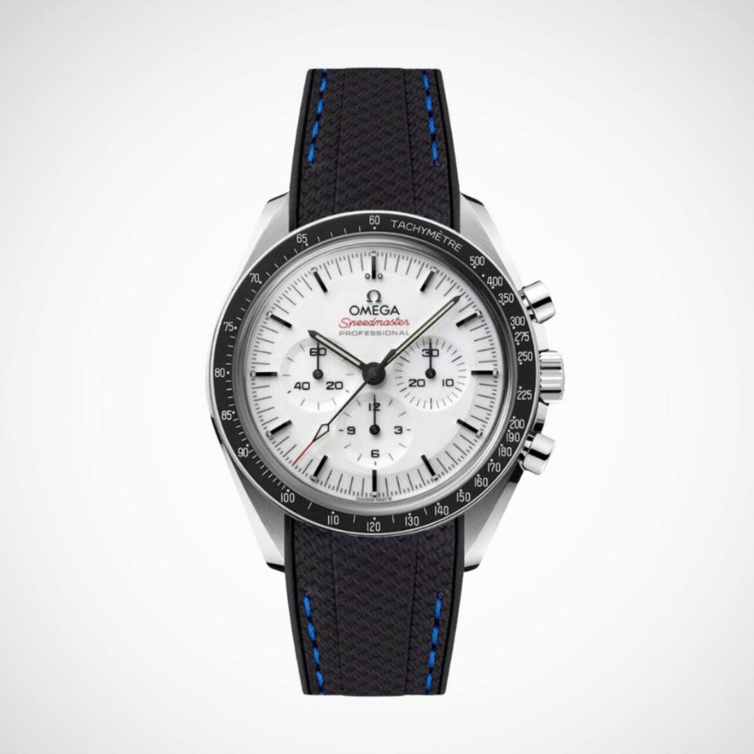 Rubber Flex Thread Curved Strap for Omega Speedmaster 42mm - Speedmaster Moonwatch Professional - White Dial