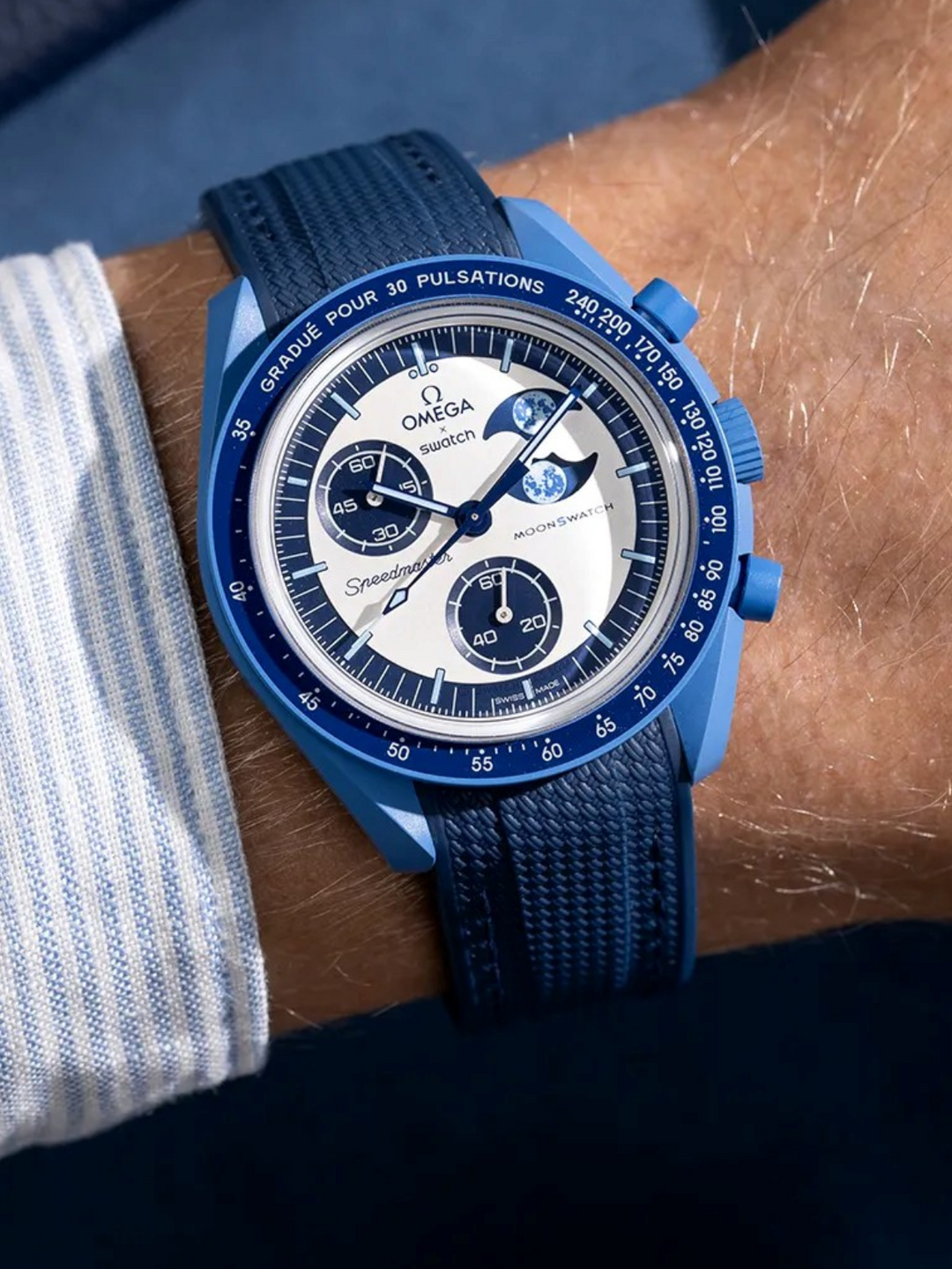 Rubber Flex Thread Curved Strap for Omega X Swatch MoonSwatch Mission to the Super Blue Moonphase