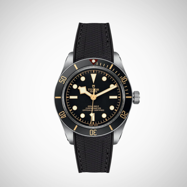 Rubber Flex Thread Curved Strap for Tudor Black Bay 58 Black