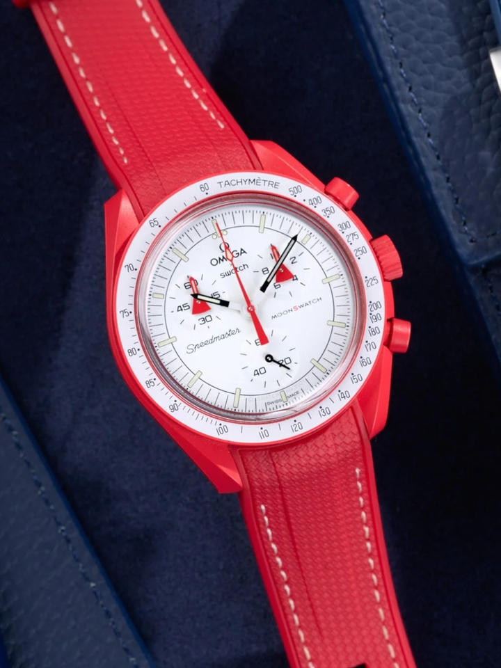 Rubber Flex Thread Curved Strap for Omega X Swatch MoonSwatch Mission to The Moonphase