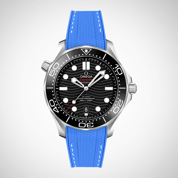 Rubber Flex Thread Curved Strap for Omega Seamaster Diver 300 42mm - Black Dial