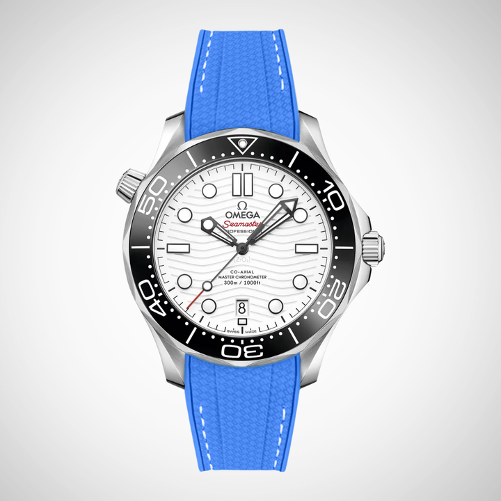 Rubber Flex Thread Curved Strap for Omega Seamaster Diver 300 42mm - White Dial