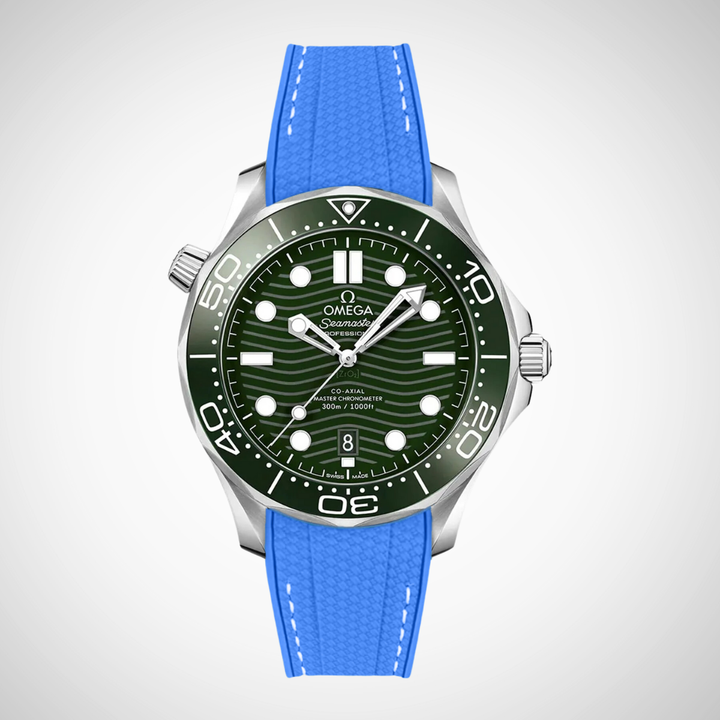 Rubber Flex Thread Curved Strap for Omega Seamaster Diver 300 42mm - Green Dial