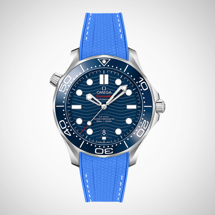 Rubber Flex Thread Curved Strap for Omega Seamaster Diver 300 42mm - Blue Dial